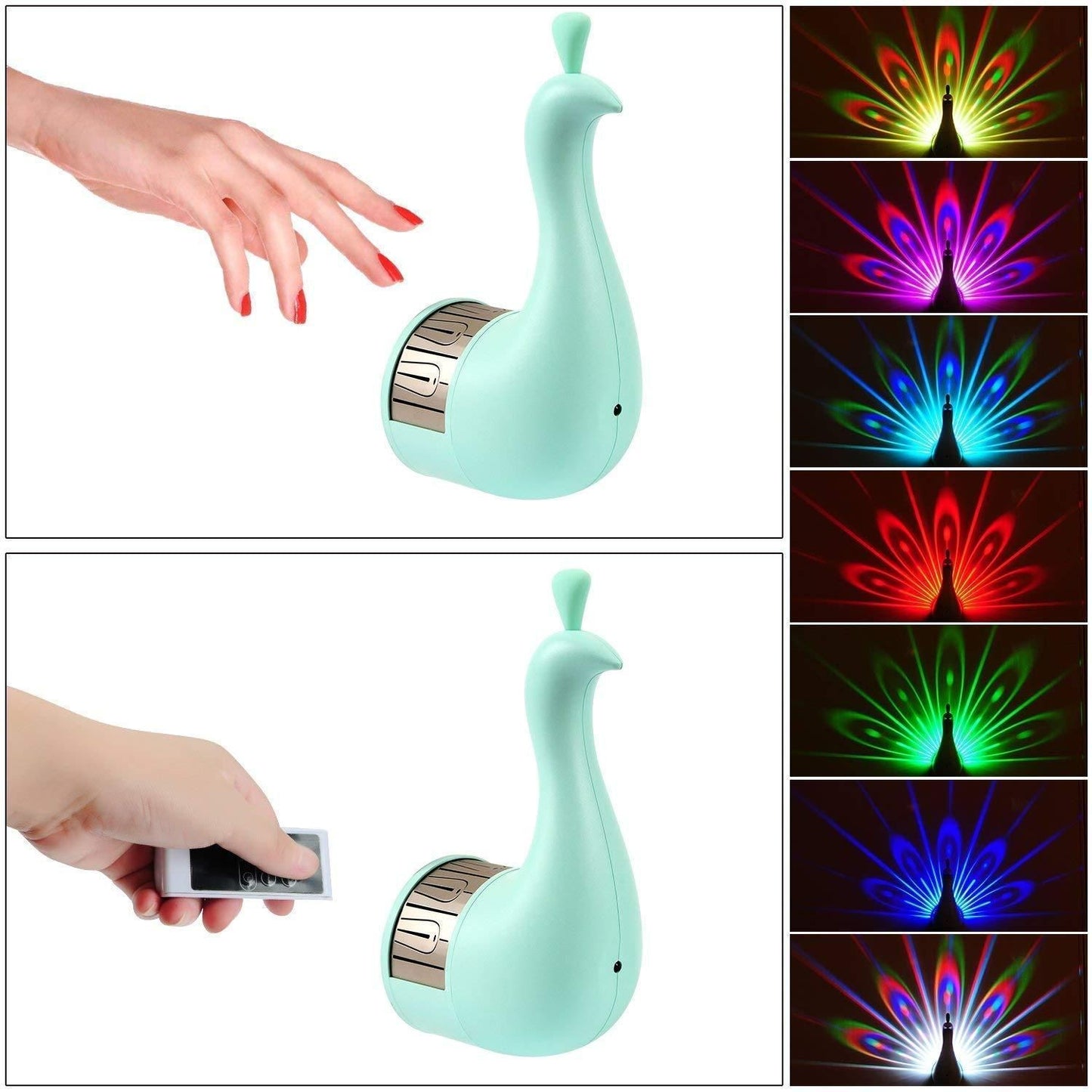 Rainbow Peacock 7-Color Projection Night Light - Veesho