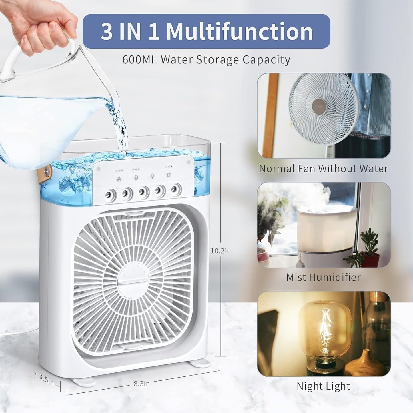 BeOne Mini Air Cooler & Humidifier – 3-Speed, LED, USB Powered - Veesho