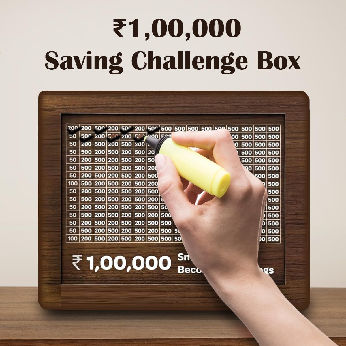 Signamio Premium 1 Lakh Wooden Piggy Bank With Number Tracker - Veesho