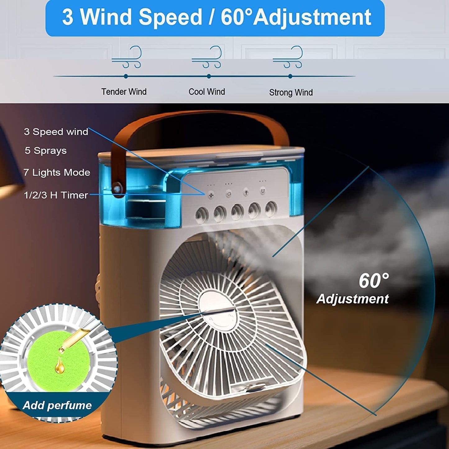 BeOne Mini Air Cooler & Humidifier – 3-Speed, LED, USB Powered - Veesho